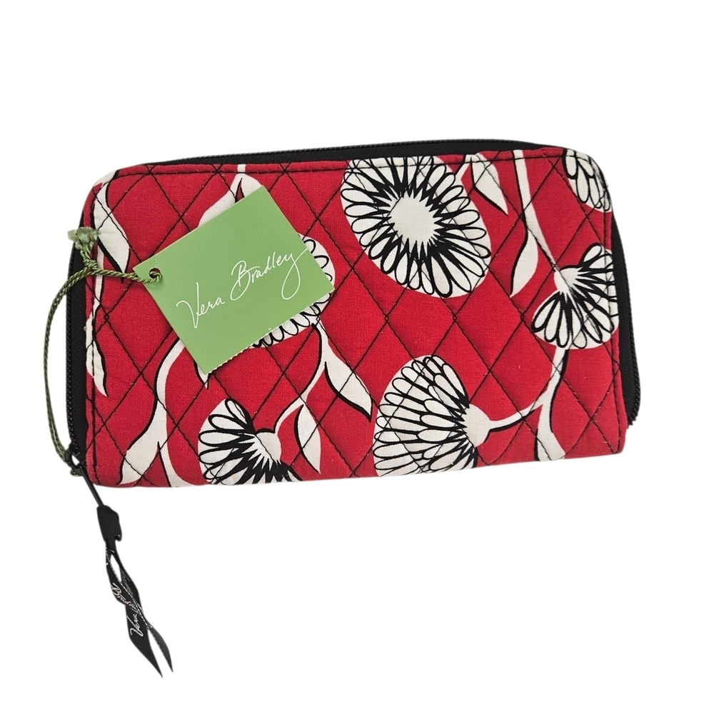 NWT Vera Bradley Deco Daisy Zip-Around Wallet in Red and Black